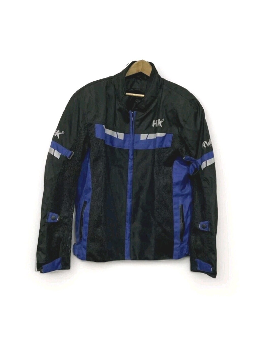 HWK Mens Black Blue Motorsports Racing Long Sleeve Full-Zip Biker Jacket Size XL